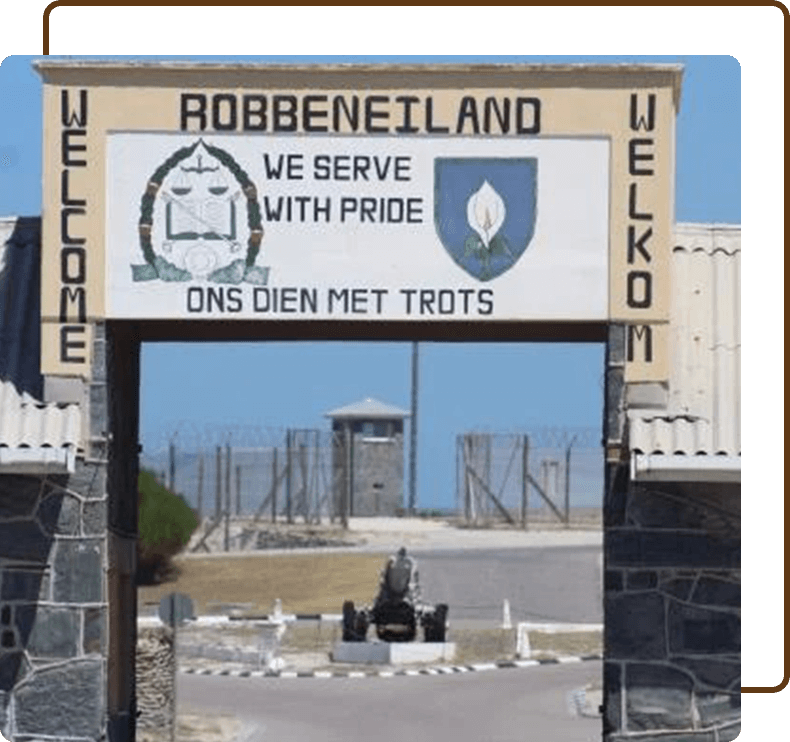 Robben Island entrance gate with guard tower